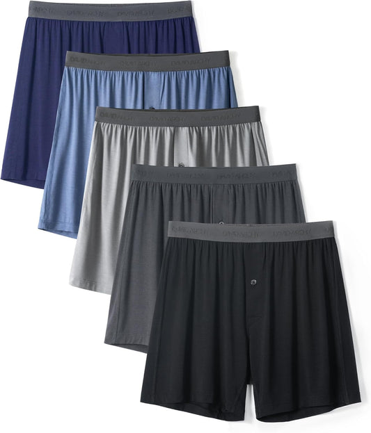 Mens Underwear Bamboo Rayon Boxers for Men Breathable and Cool Men's Boxer Shorts with Button Fly 3 or 5 Pack
